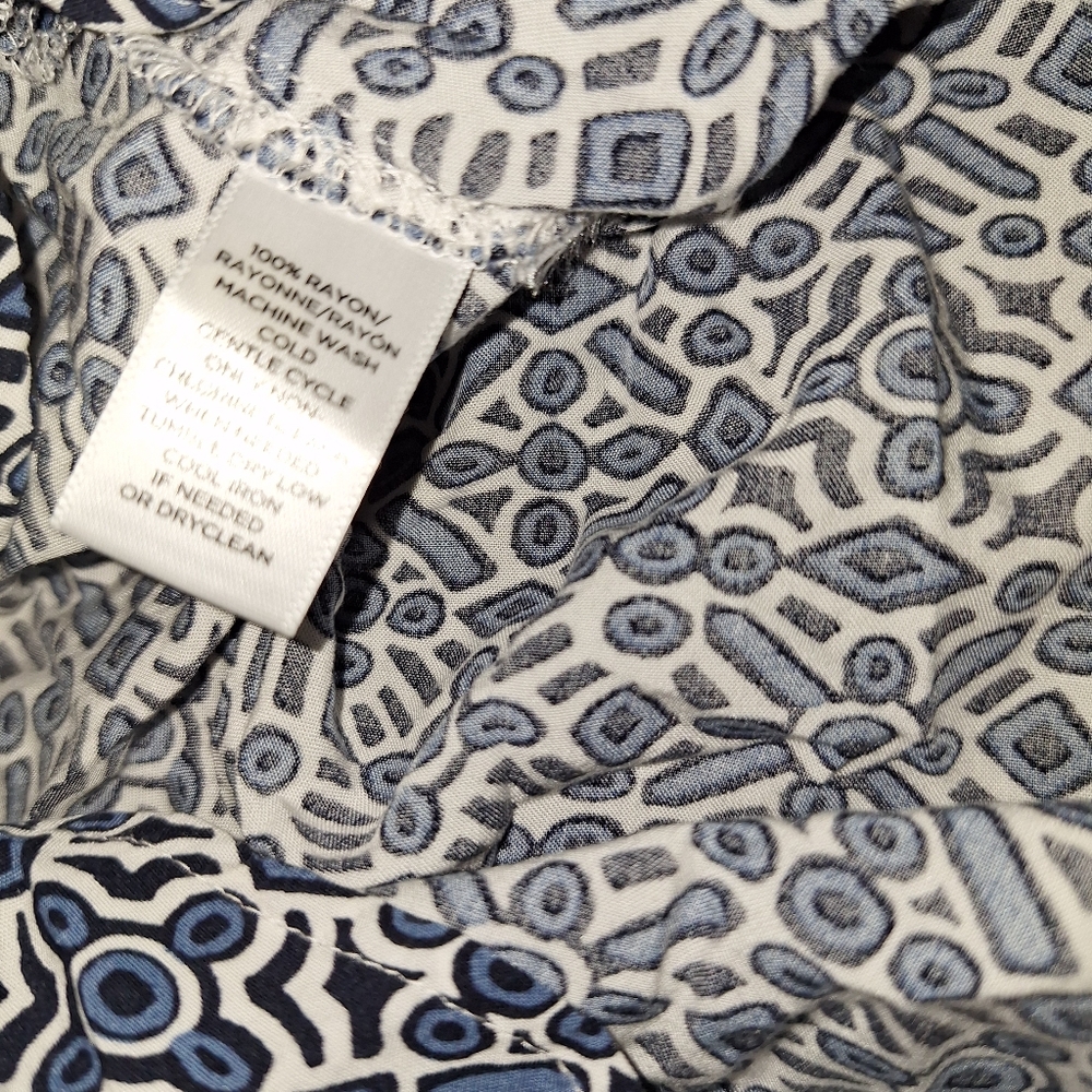 Loft blue geometric sundress Cinch waist long sleeve swing dress Medium - Picture 11 of 13
